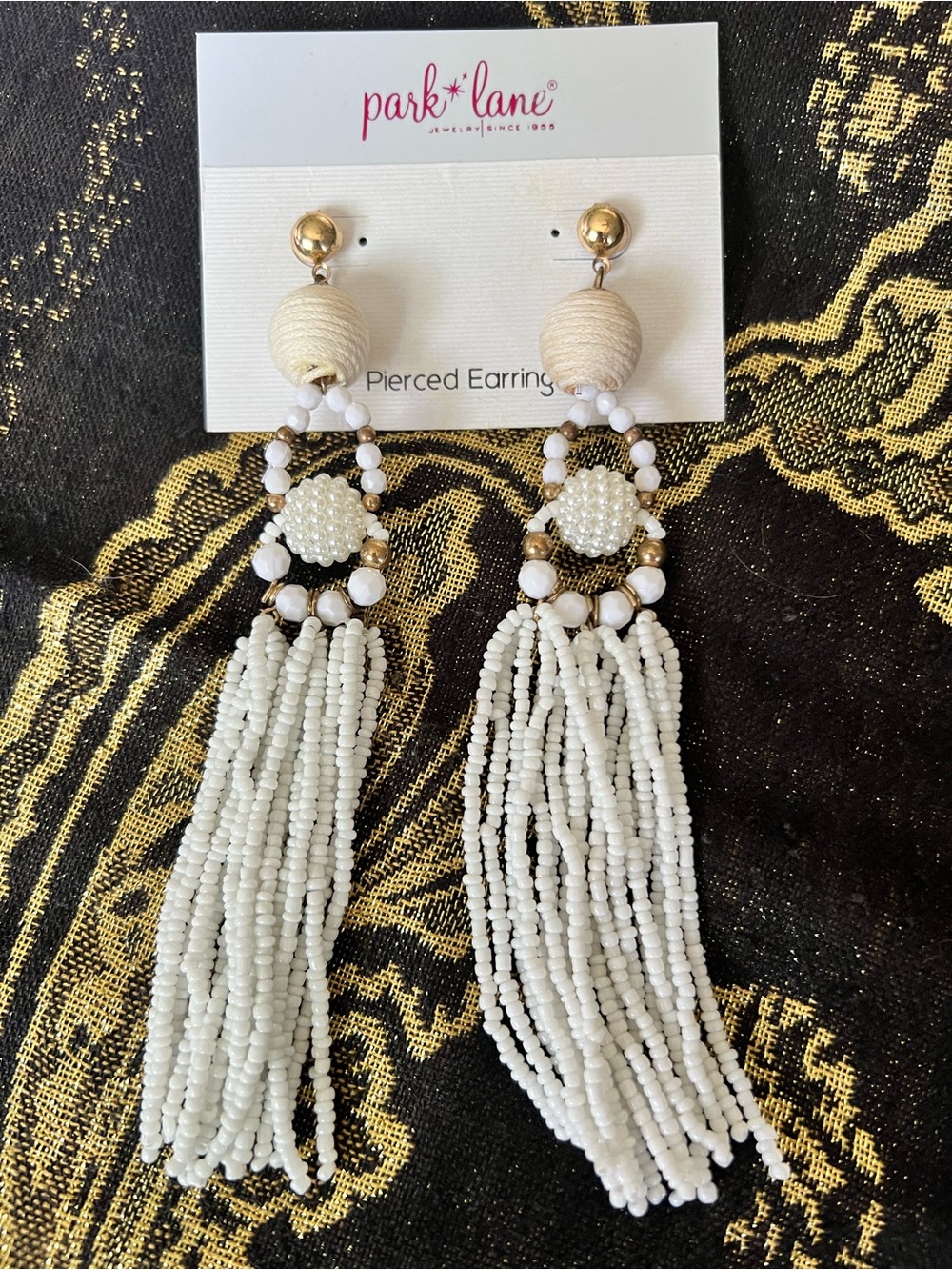 Park Lane Cream and Gold Beaded Tassel Earrings